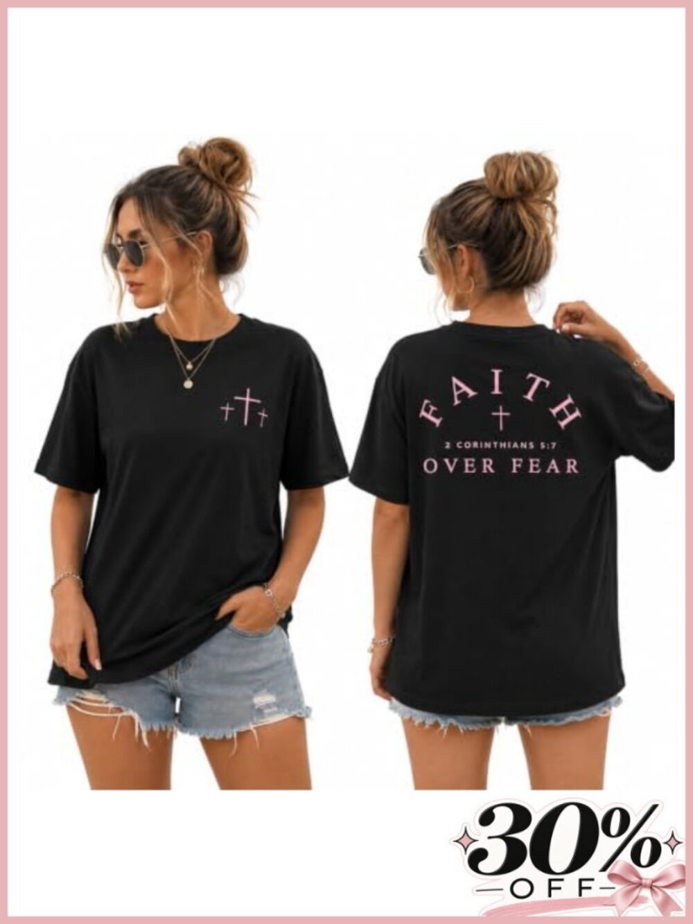 Faith Over Fear Women's Cotton Graphic Tee Oversized Crew Neck Pull-On Top